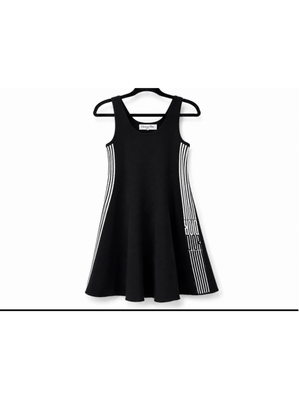 Christian Dior Black Sleeveless Knit Dress Logo Stripe A-Line Fit Flare